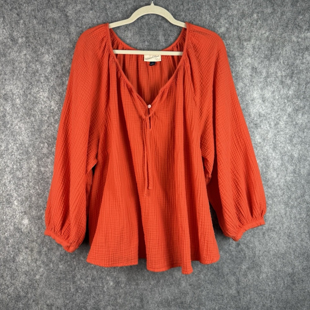 Universal Thread 100% Cotton Gauze Shirt Women's 2X Long Sleeve Orange Peasant